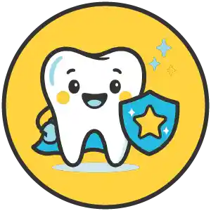 Smiling tooth mascot holding a shield, representing pediatric preventive dental care for kids at Hello Kids Dentistry in Pembroke Pines