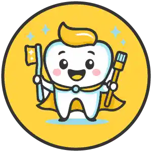Hello Kids Dentistry mascot tooth character holding toothbrush – symbol of kids dental care in Pembroke Pines FL