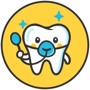 Happy tooth mascot with blue gloves holding dental tool, symbolizing pediatric sedation with laughing gas at Hello Kids Dentistry Pembroke Pines, FL.