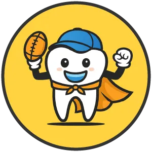 Custom sports mouthguard mascot – playful tooth character with helmet and mouthguard at Hello Kids Dentistry Pembroke Pines