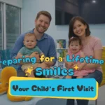 Happy parents with their baby during a first dental visit at Hello Kids Dentistry in Pembroke Pines