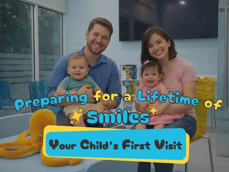 Happy parents with their baby during a first dental visit at Hello Kids Dentistry in Pembroke Pines