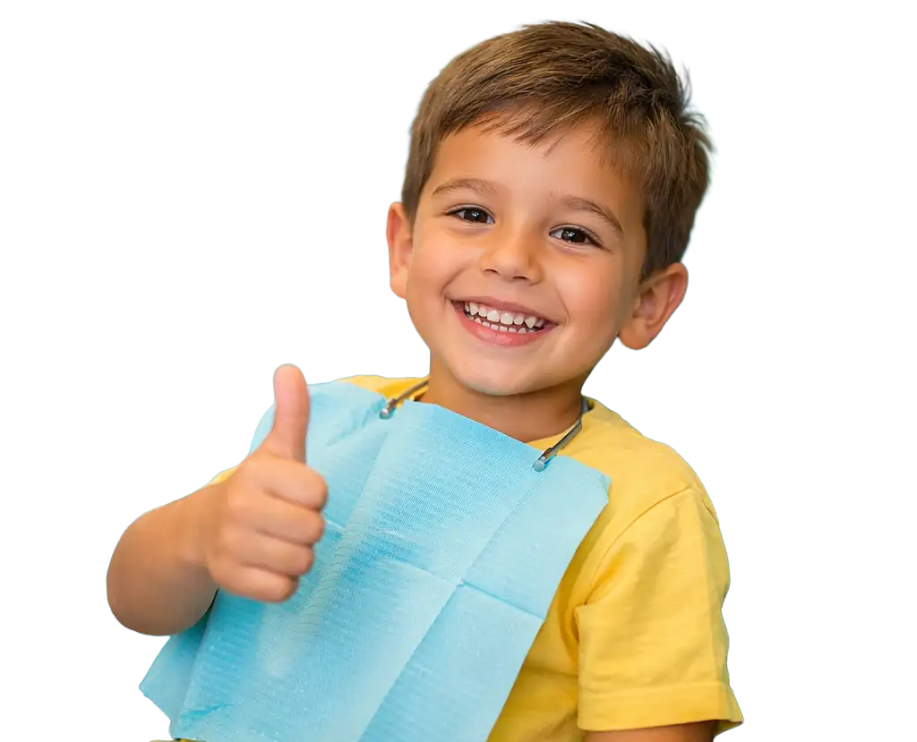 Smiling child giving thumbs up after dental checkup at Hello Kids Dentistry pediatric dentist in Pembroke Pines